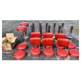 12 Parlor Stools, Chrome Legs,  Red Sparkle Seats