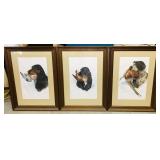 3 Hunting Dog Prints, Signed Framed and Matted,