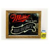Miller High Life On Draft Mirror in Oak Frame, Miller High Life On Draft Mirror in Oak Frame,