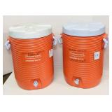 2 Rubbermaid water coolers. 2 Rubbermaid water coolers.
