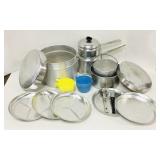 Camping or backpacking cooking mess kit. Plates, Camping or backpacking cooking mess kit. Plates,