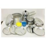 Camping or backpacking cooking mess kit. Plates,