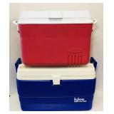 Igloo and Rubbermaid coolers. Igloo and Rubbermaid coolers.