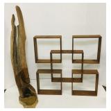 Drift wood art and wall hanger shelf.