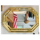 Vtg Mirror, Wooden Yellow and Mirrored Frame