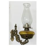 Oil Lamp w/Amber Base by Risdon, Cast Iron Swivel Oil Lamp w/Amber Base by Risdon, Cast Iron Swivel