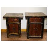 Pair of Rustic and Old Small Wooden End Tables, Pair of Rustic and Old Small Wooden End Tables,