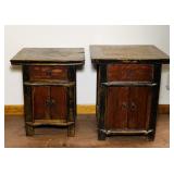 Pair of Rustic and Old Small Wooden End Tables,