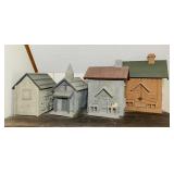 4 wooden Handmade Buildings, Biggest one is 15"h