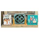 3 Ceramic Tiles, all 12", Green on is 2 Sided 3 Ceramic Tiles, all 12", Green on is 2 Sided