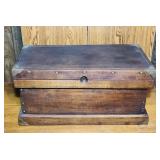 Old Wooden Tool Box, 1 Sliding Tray, Brass