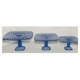3 Blue Glass Cake Stands, L.E. Smith designed 3 Blue Glass Cake Stands, L.E. Smith designed