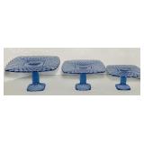 3 Blue Glass Cake Stands, L.E. Smith designed