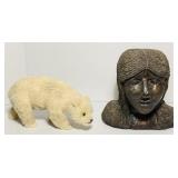 Clay Head Sculpture and blonde Hair Bear