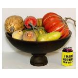 Large Old Wooden Bowl full of Artificial Fruit