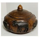 Carved Wooden Bowl, Bear and Moose on it, Glued