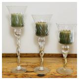 3 Twisted Stem Glass Candles. 16",14",12 high 3 Twisted Stem Glass Candles. 16",14",12 high