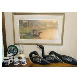 Loon Lot, Signed 75/100 Print, 3 Wooden Loons, Loon Lot, Signed 75/100 Print, 3 Wooden Loons,