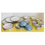 Enamel Ware Lot, 7 Bowls, 5 Plates, 4 Cups, Enamel Ware Lot, 7 Bowls, 5 Plates, 4 Cups,