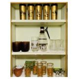 Cabinet Full of Vintage Glass and Plastic Cups, Cabinet Full of Vintage Glass and Plastic Cups,