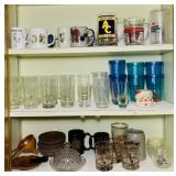 Cabinet of Various Glasses, Coffee Cups, Plates,