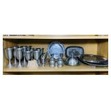 Pewter Lot, Cups, Plates, Candle Stick Holders,