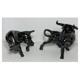 2 Glazed Ceramic Bulls