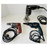 3 Drills, Milwaukee, Bosch Dry Wall Screw Gun,