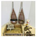 Aluminum Snow Shoes, Pepsi Crate, Garden sign,