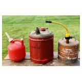 3 Gas Cans, 2 Metal, 1 Plastic 1 1/4 gallon 3 Gas Cans, 2 Metal, 1 Plastic 1 1/4 gallon