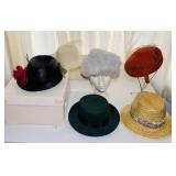 6 Ladies Hats, Styrofoam Head and Stand included