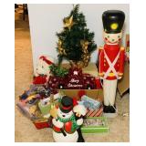 Christmas Lot, Ceramic Snowman, Blow Mold, etc