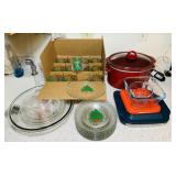 Kitchen Ware Lot, Christmas Glasses/Plates, crock Kitchen Ware Lot, Christmas Glasses/Plates, crock