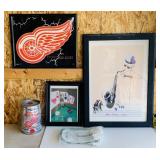 Signed New Orleans Jazz Print, Red Wings Sign and Signed New Orleans Jazz Print, Red Wings Sign and