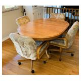 Oak Table w/ 4 Padded, Rolling, Swivel Chairs, Oak Table w/ 4 Padded, Rolling, Swivel Chairs,