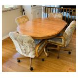 Oak Table w/ 4 Padded, Rolling, Swivel Chairs,