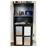 Black Cabinet, 2 Upper Shelves and Sliding Doors