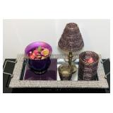 Mirrored Tray w/ Purple Decorations