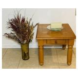 End Table w/ Drawer, Artificial Plant, Glass