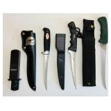 3 Nice Fillet Knives, plus Smiths Knife Sharpener 3 Nice Fillet Knives, plus Smiths Knife Sharpener