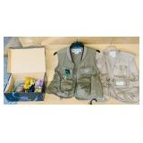 2 Fishing Vest, Size M and XL, box of tackle that