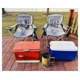 2 Bag Chairs with Bags, Igloo Cooler, Vtg Coleman