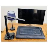 Dell 27? Monitor, Keyboard, 2 Lamps, 1 is missing