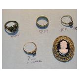 Cameo Brooch, 4 Rings