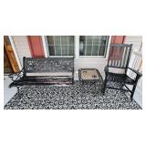 Metal and Wooden Bench, Wooden Rocking Chair,