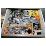 Drawer Full of Pulleys, Drill Attachments, etc