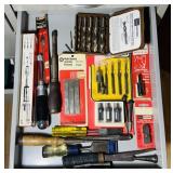 Drawer of Plug cutters, 3 Ratchet Screwdrivers,