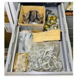 Drawer of Brass and SS cabinet Handles plus Coat