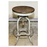 Antique Metal Stool with Wood top Seat