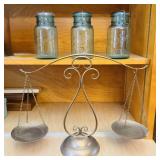 3 Blue Ball Jars with Lids, Balance Scale
